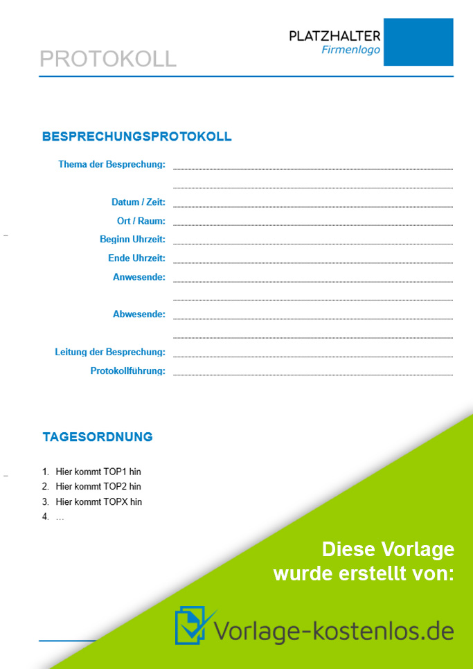 Besprechungsprotokoll Vorlage Kostenloser Vordruck Zum Download