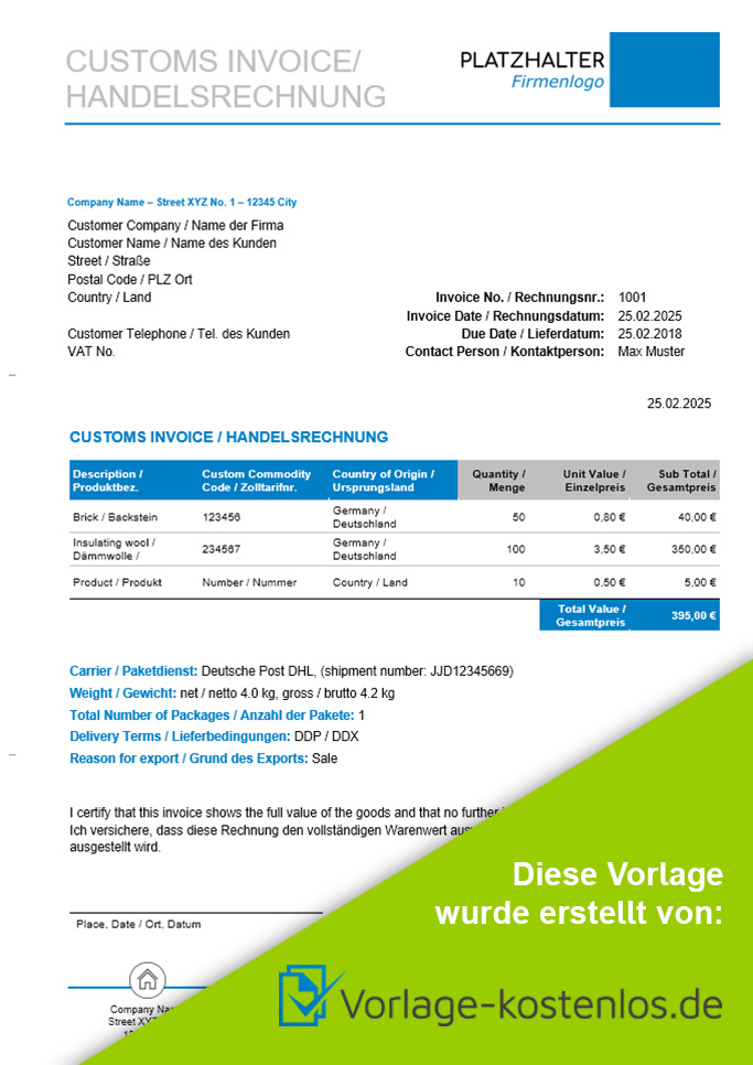 Handelsrechnung Muster Kostenlose Vorlage Zum Download