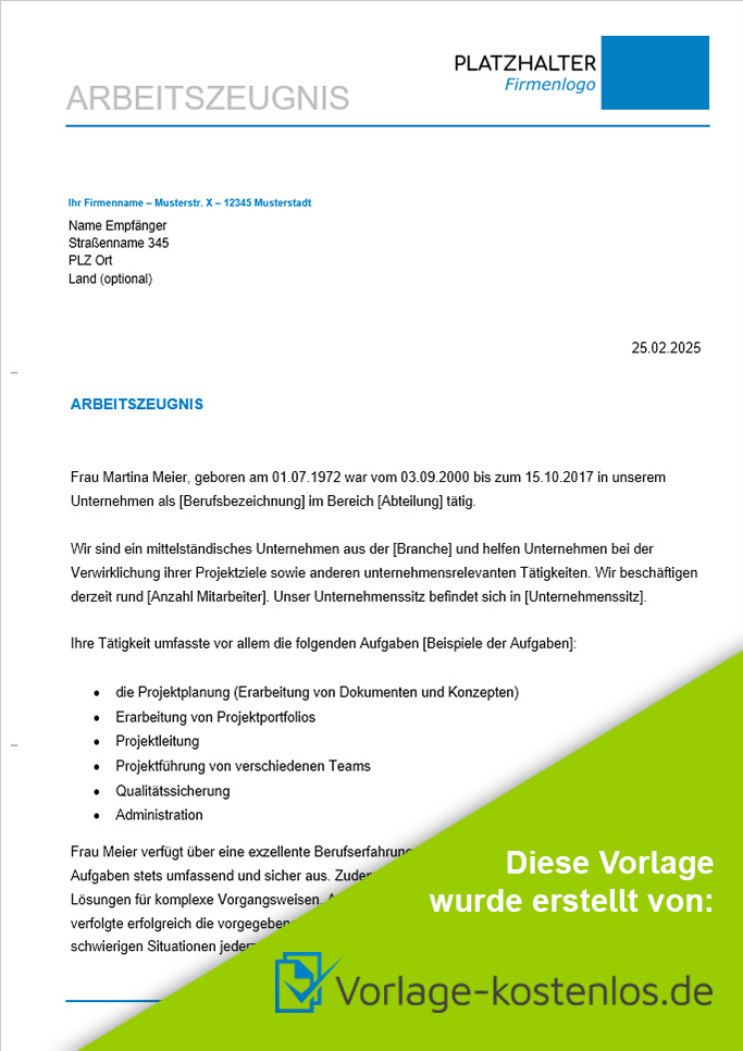 Arbeitszeugnis Muster - kostenlose Word-Vorlage zum Download