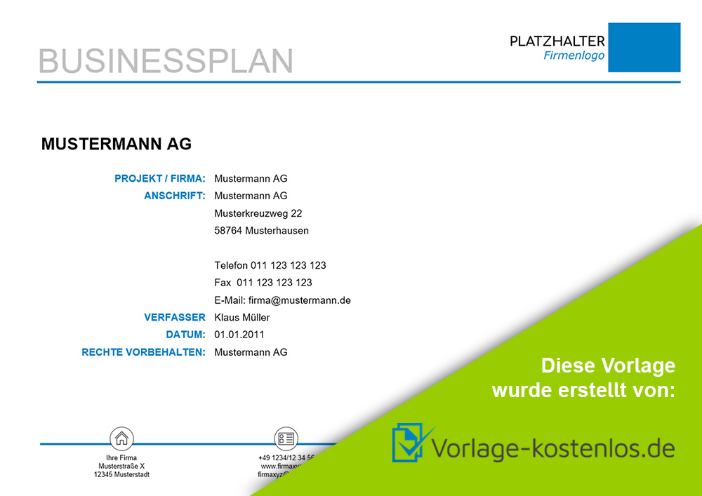 Businessplan Muster kostenlose Vorlage zum Download