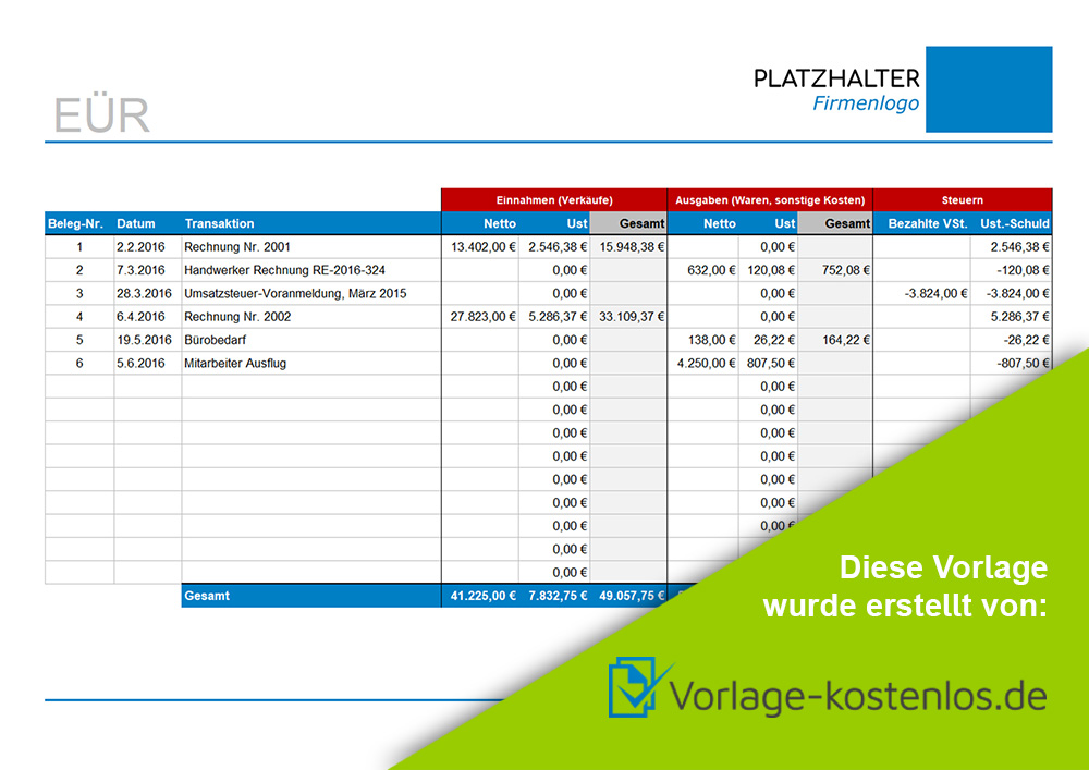 Eur Vorlage Beispiel Kostenloser Excel Download