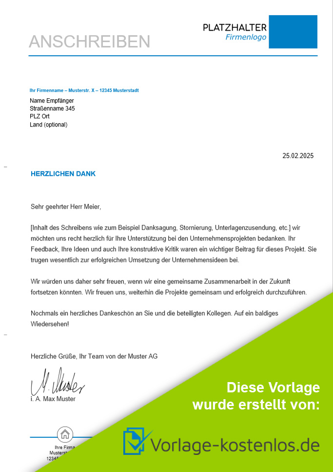 Geschäftsbrief Muster kostenlose Word-Vorlage zum Download