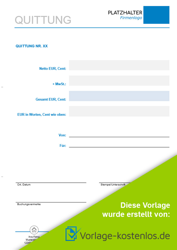 Quittung Muster-Beispiel & Vordruck zum Download von vorlage-kostenlos.de