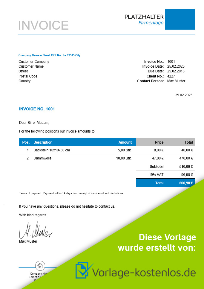 Werkvertrag honorarnote muster